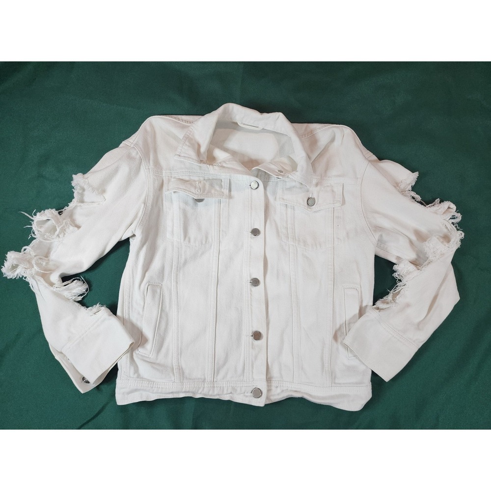 Distressed White Denim Jacket JD Salinger Graphic Seymour Zooey Franny Large